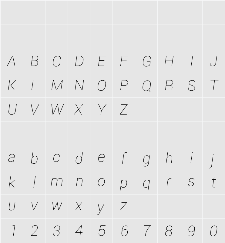 Roboto Th 字符映射表