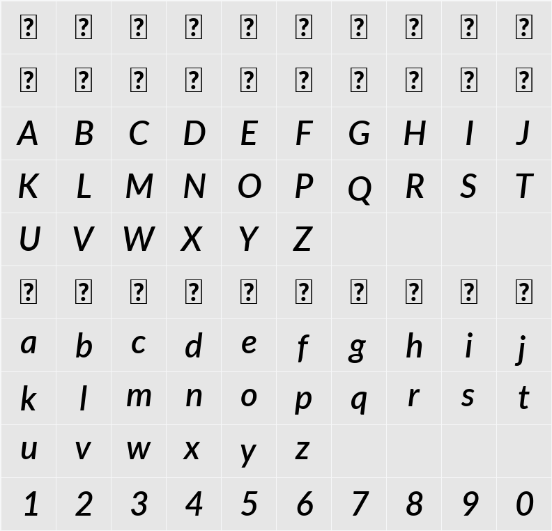 Lato Semibold 字符映射表