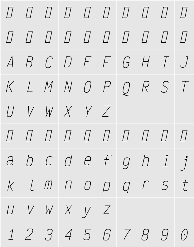 Victor Mono ExtraLight 字符映射表