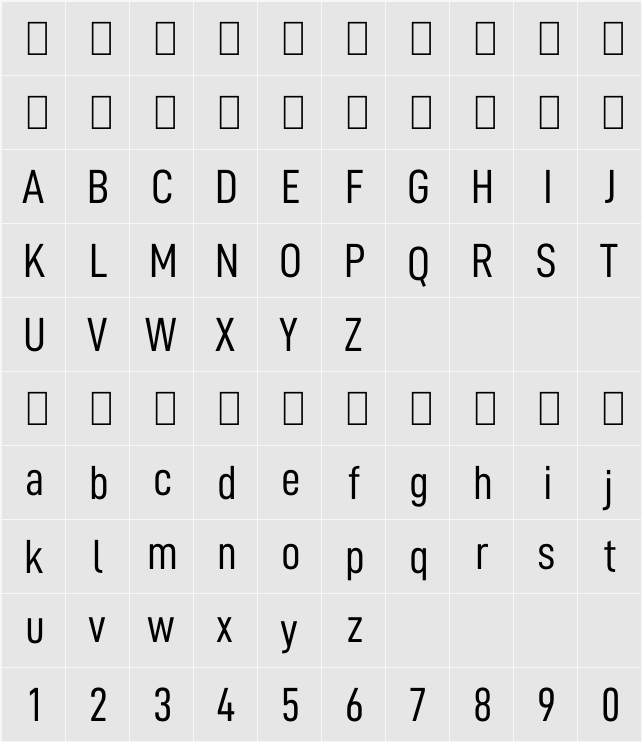 Altinn-DIN Condensed 字符映射表