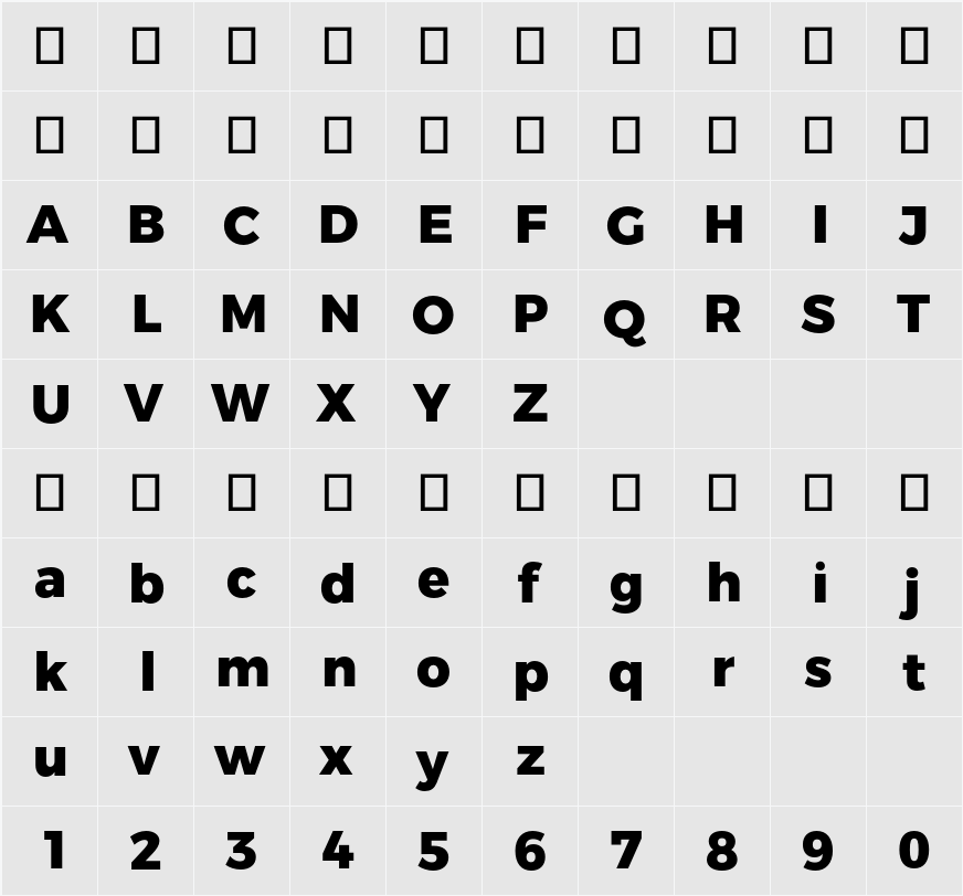 Montserrat ExtraBold 字符映射表