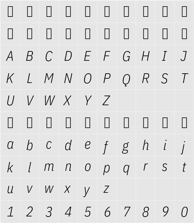 IBM Plex Sans Cond Light 字符映射表