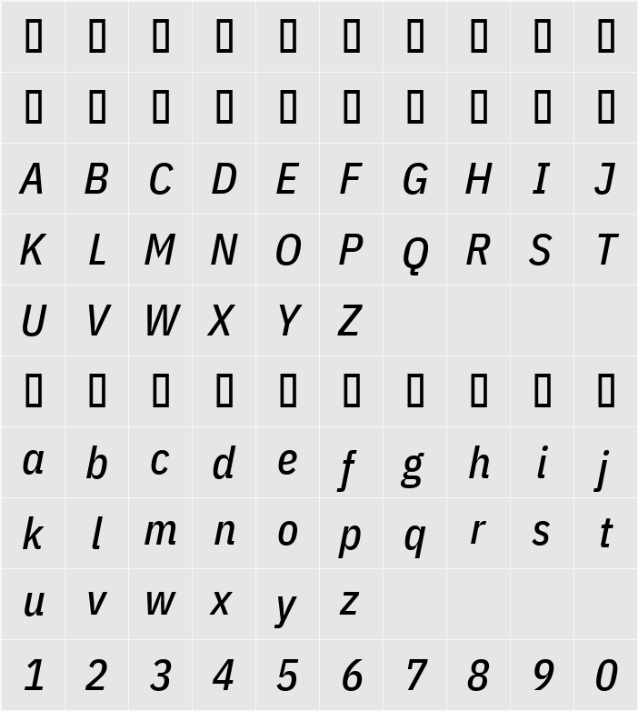 IBM Plex Sans Cond Medm 字符映射表