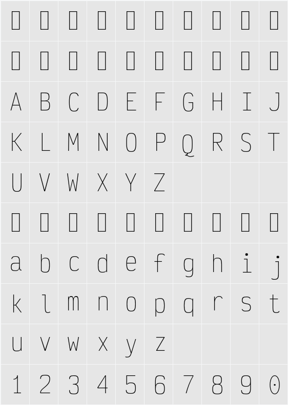 Victor Mono Thin 字符映射表
