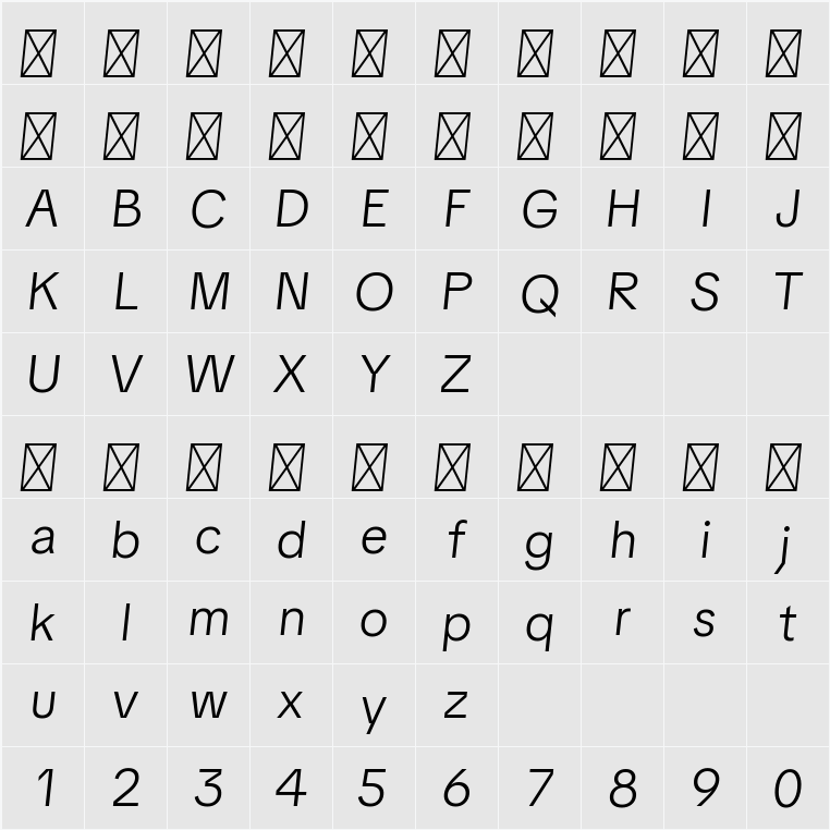 TikTok Sans Display Light 字符映射表