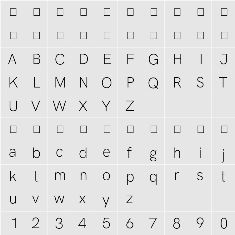 HK Grotesk Light 字符映射表