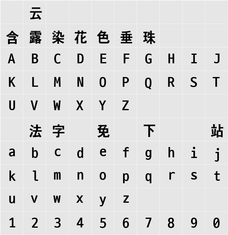 D2Coding ligature 字符映射表