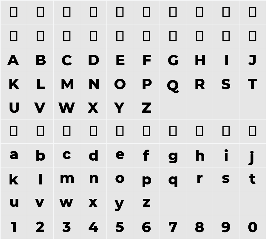 Montserrat ExtraBold 字符映射表