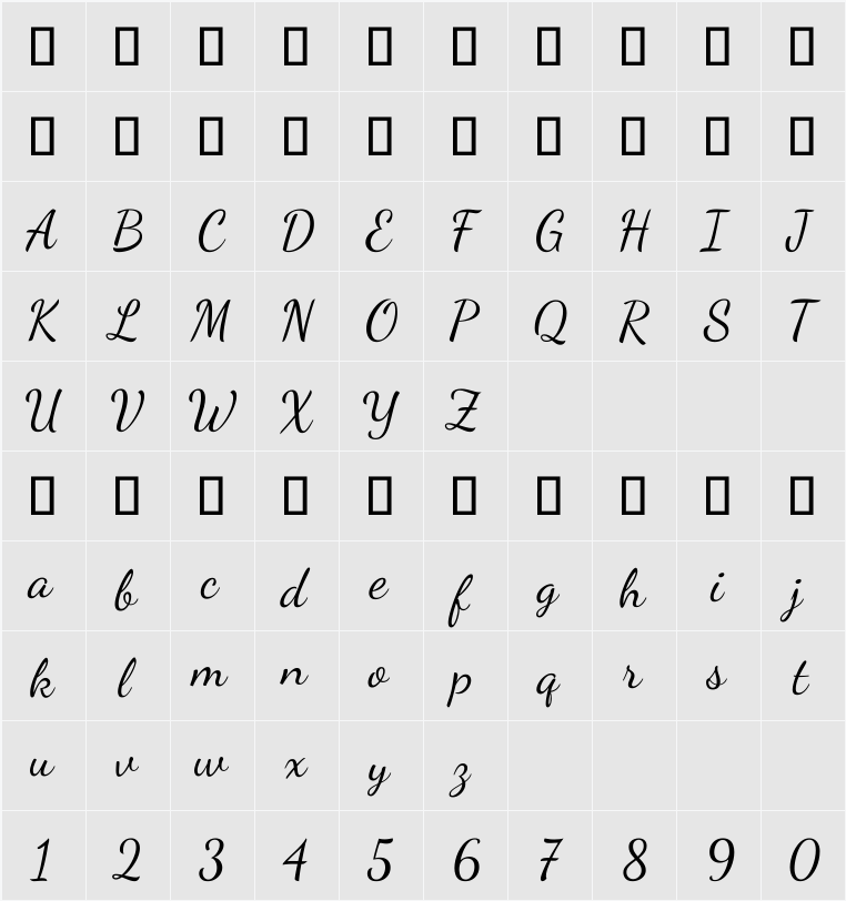 Dancing Script 字符映射表