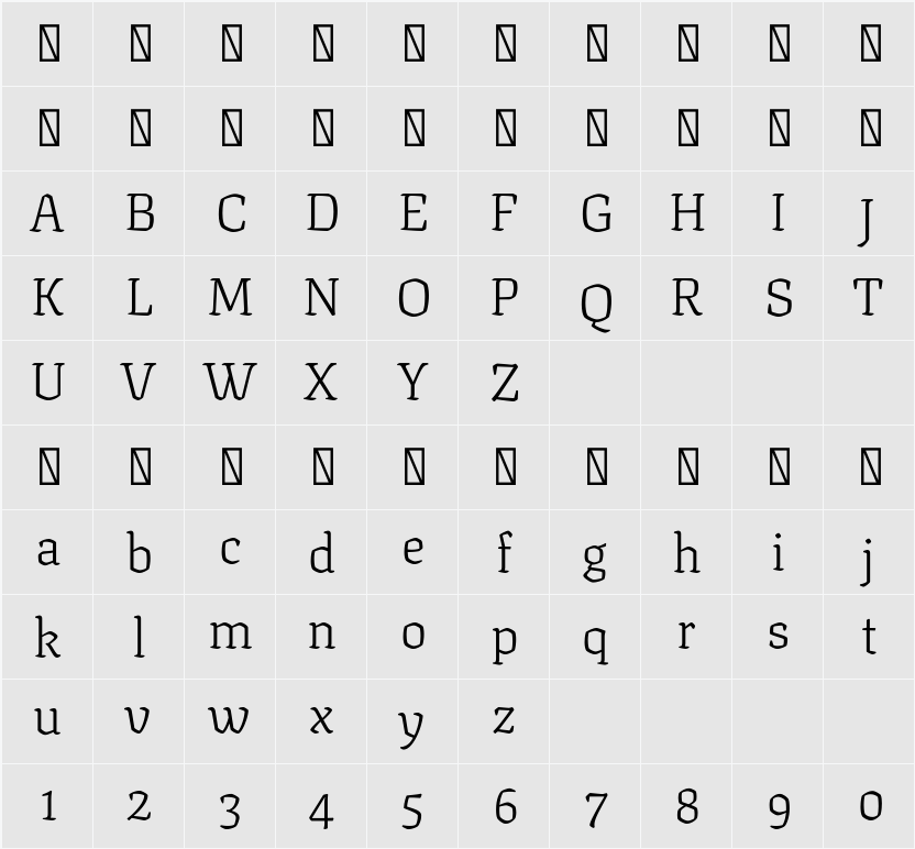 Texturina 60pt ExtraLight 字符映射表