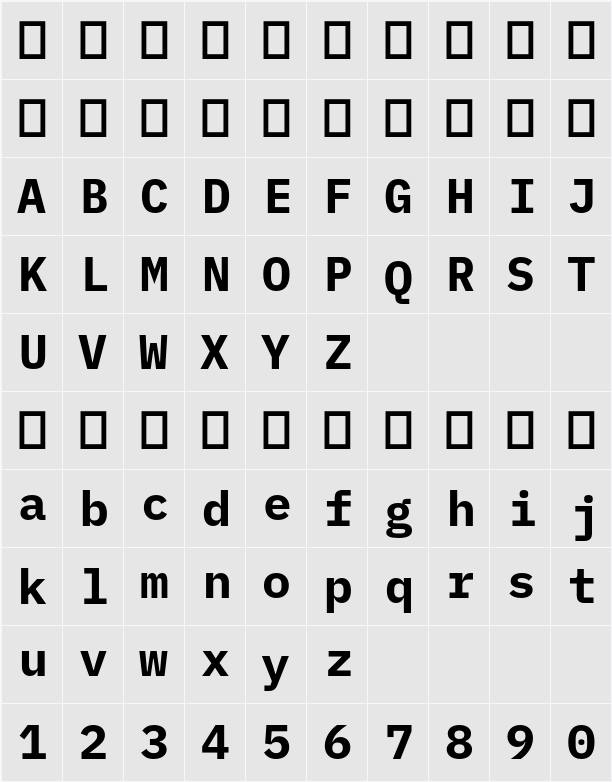 IBM Plex Mono 字符映射表