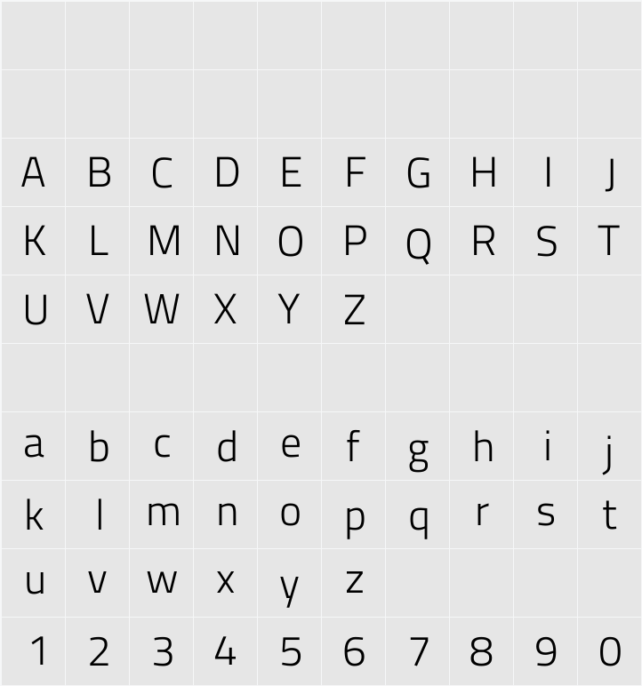Titillium Web Light 字符映射表