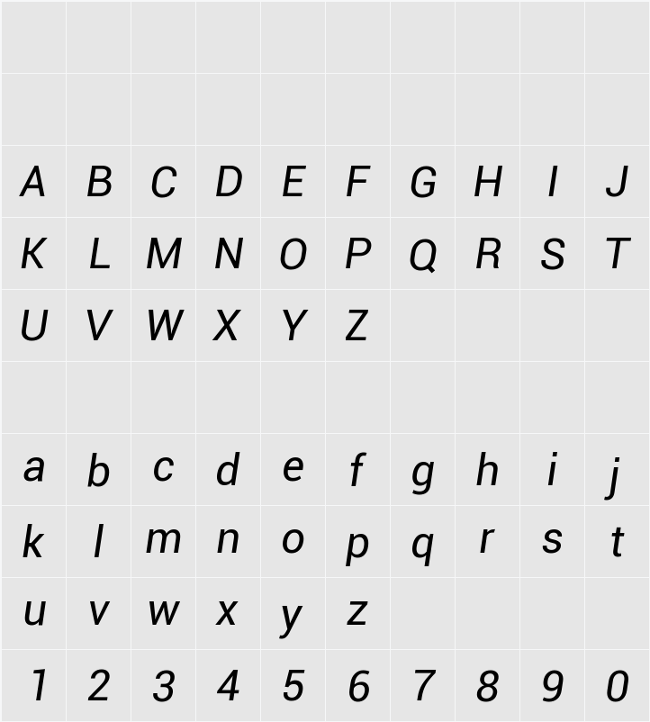 Roboto 字符映射表