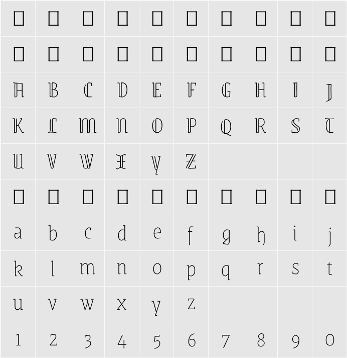 Grenze Gotisch Thin 字符映射表