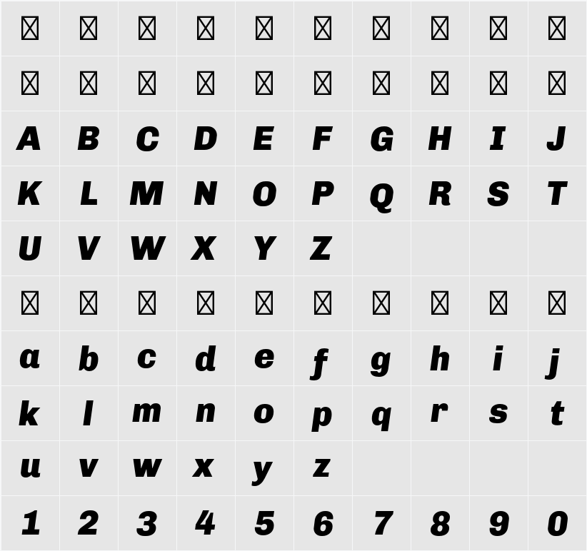 Chivo Black Italic 字符映射表