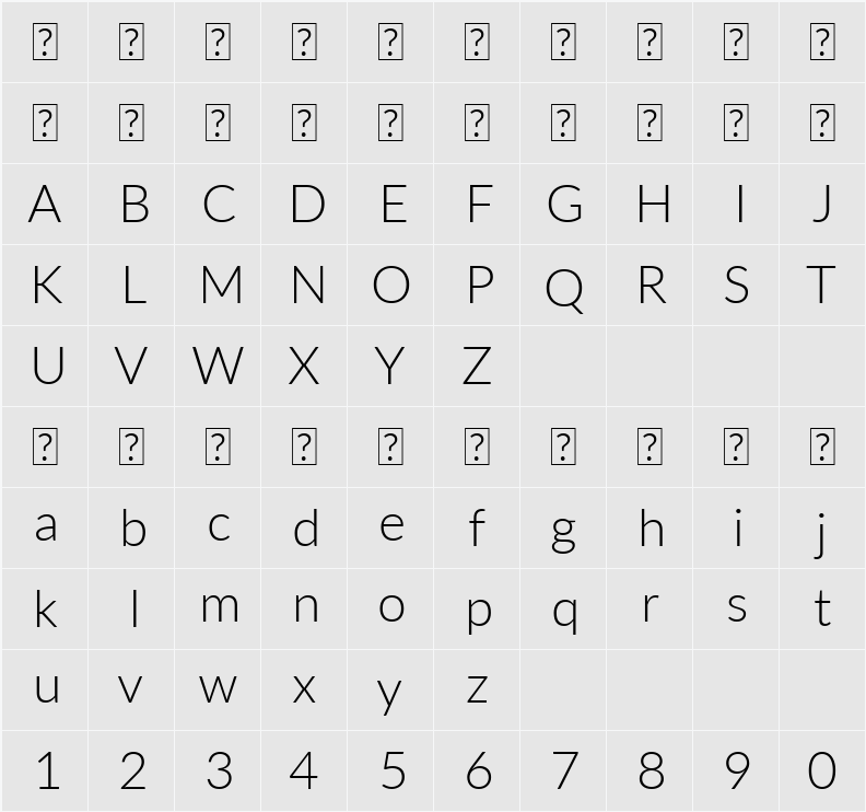 Lato Light 字符映射表