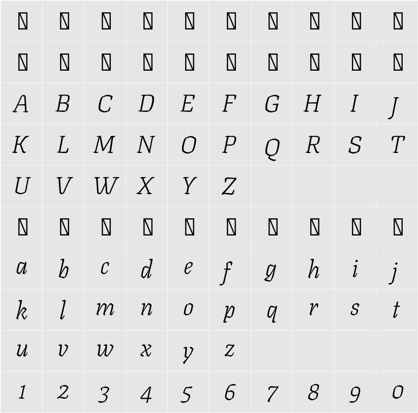 Texturina 36pt Thin 字符映射表