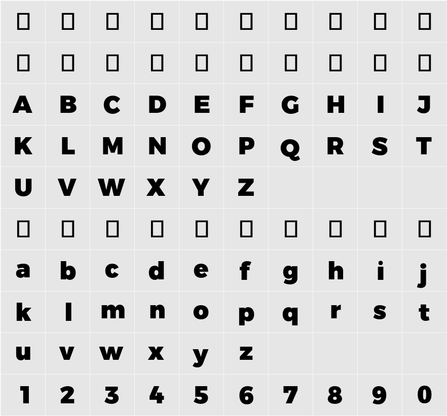 Montserrat Black 字符映射表