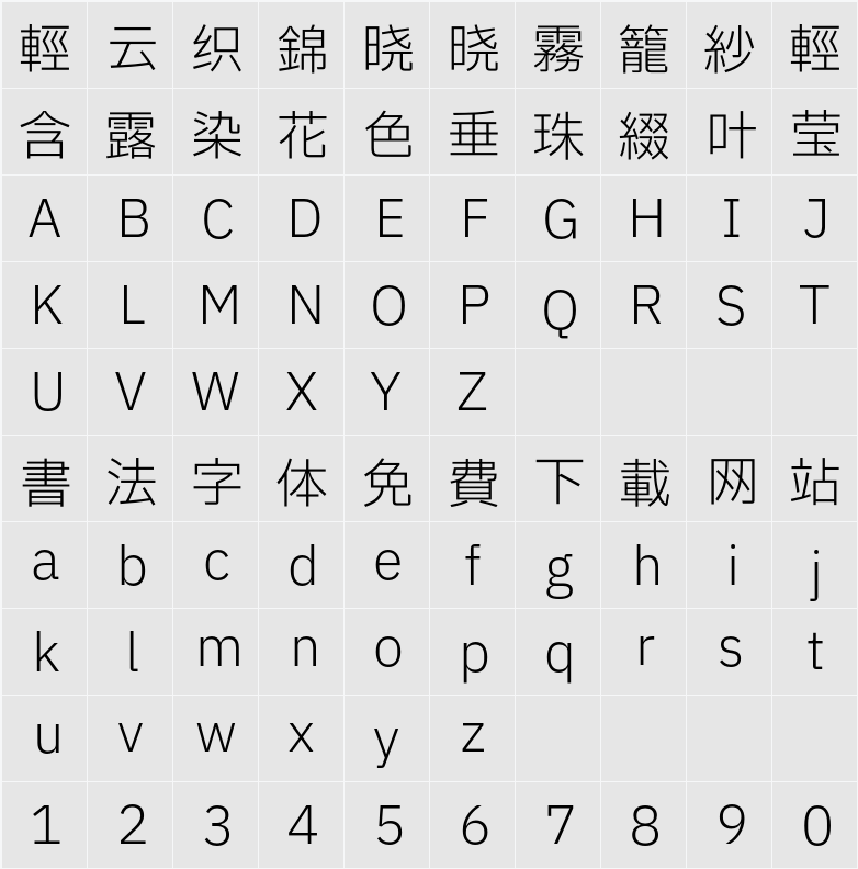 繁Think黑 Light 字符映射表