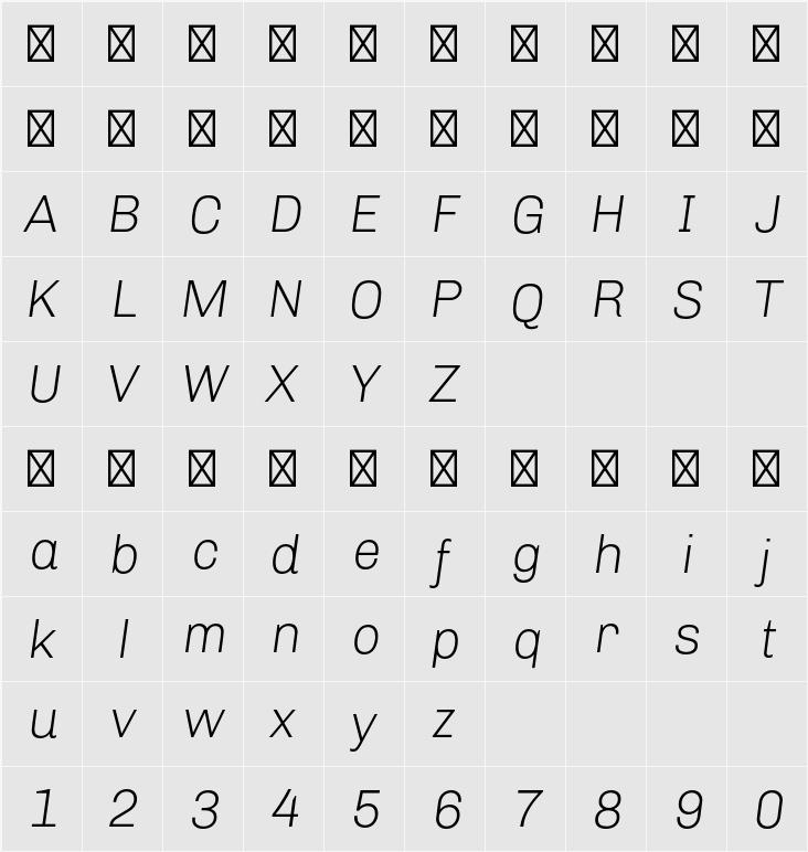 Chivo Thin Italic 字符映射表