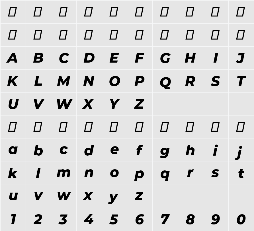 Montserrat ExtraBold 字符映射表