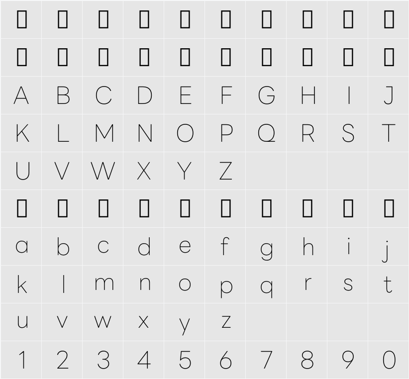 LINE Seed Sans TH Thin 字符映射表