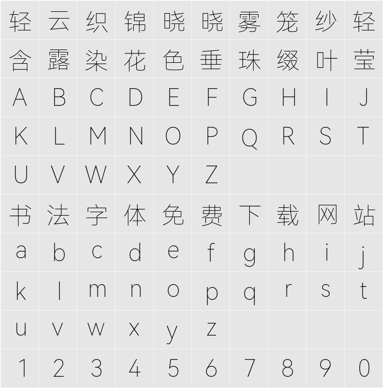 HarmonyOS Sans SC Thin 字符映射表