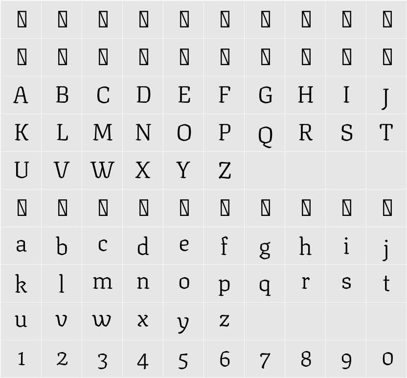 Texturina 17pt ExtraLight 字符映射表