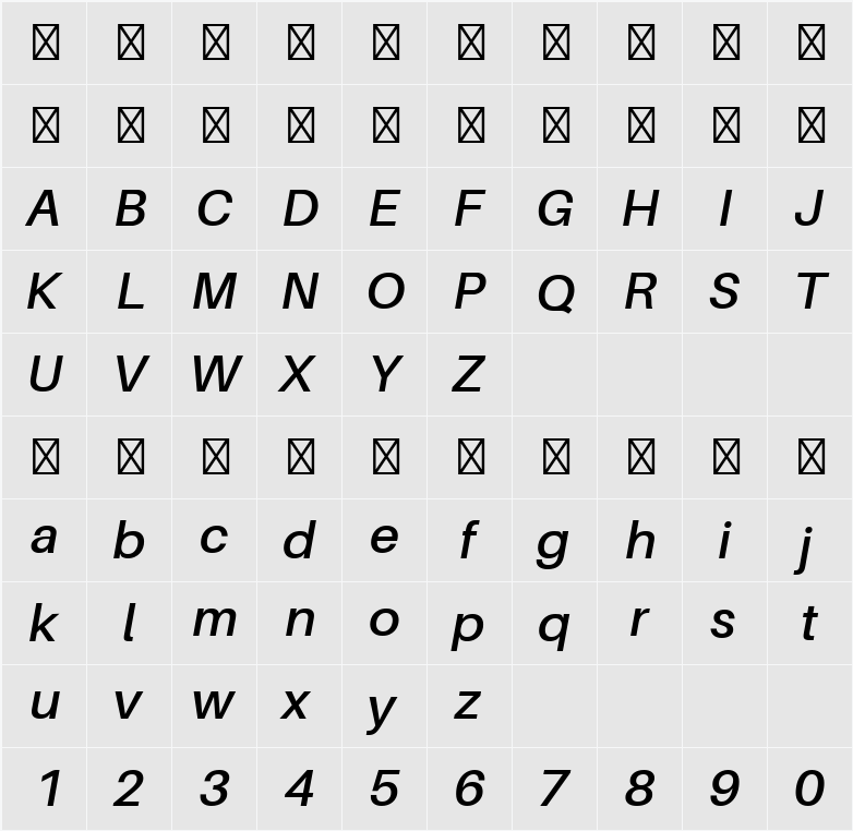 Aileron SemiBold 字符映射表