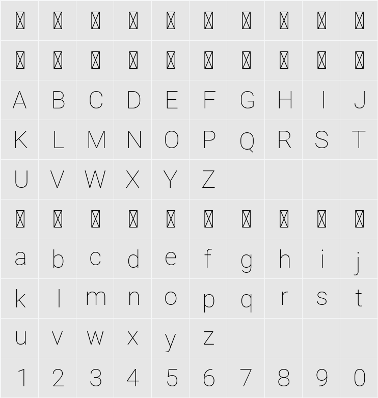 Roboto Thin 字符映射表