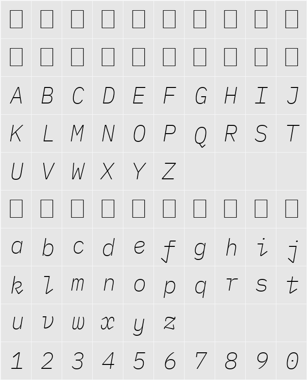 IBM Plex Mono ExtraLight 字符映射表
