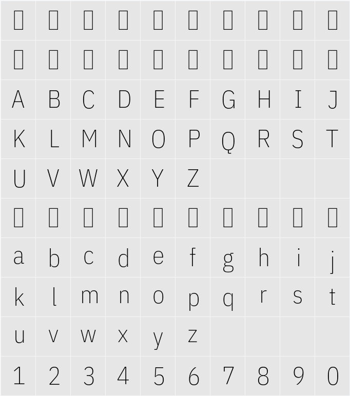 IBM Plex Sans Cond ExtLt 字符映射表