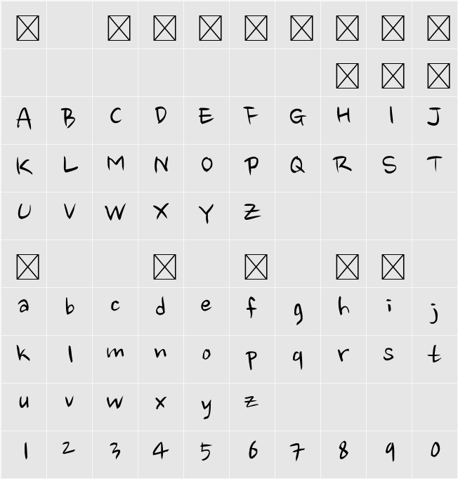 Nanum Brush Script 字符映射表