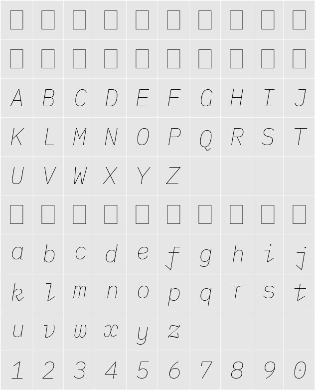 IBM Plex Mono Thin 字符映射表