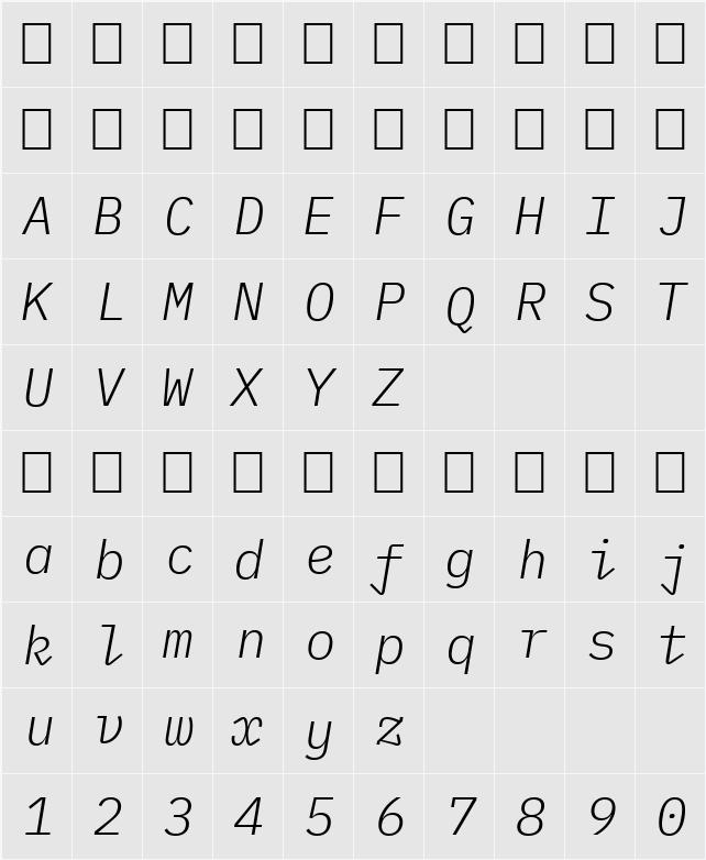 IBM Plex Mono Light 字符映射表