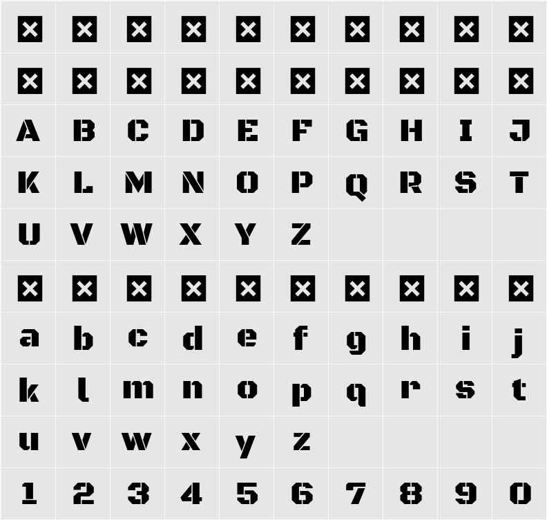 Black Ops One 字符映射表