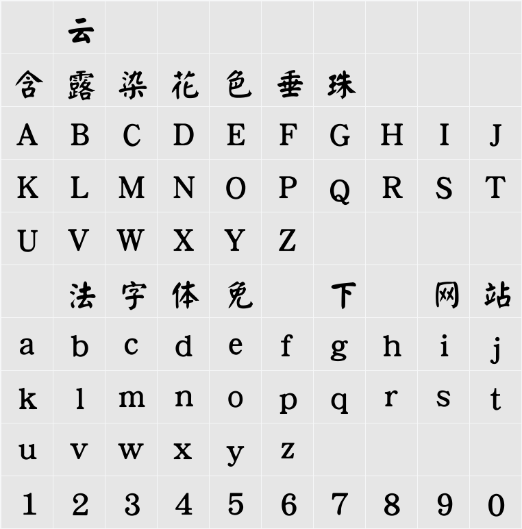 HanWangYanKai 字符映射表