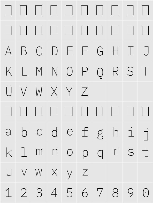 IBM Plex Mono ExtraLight 字符映射表