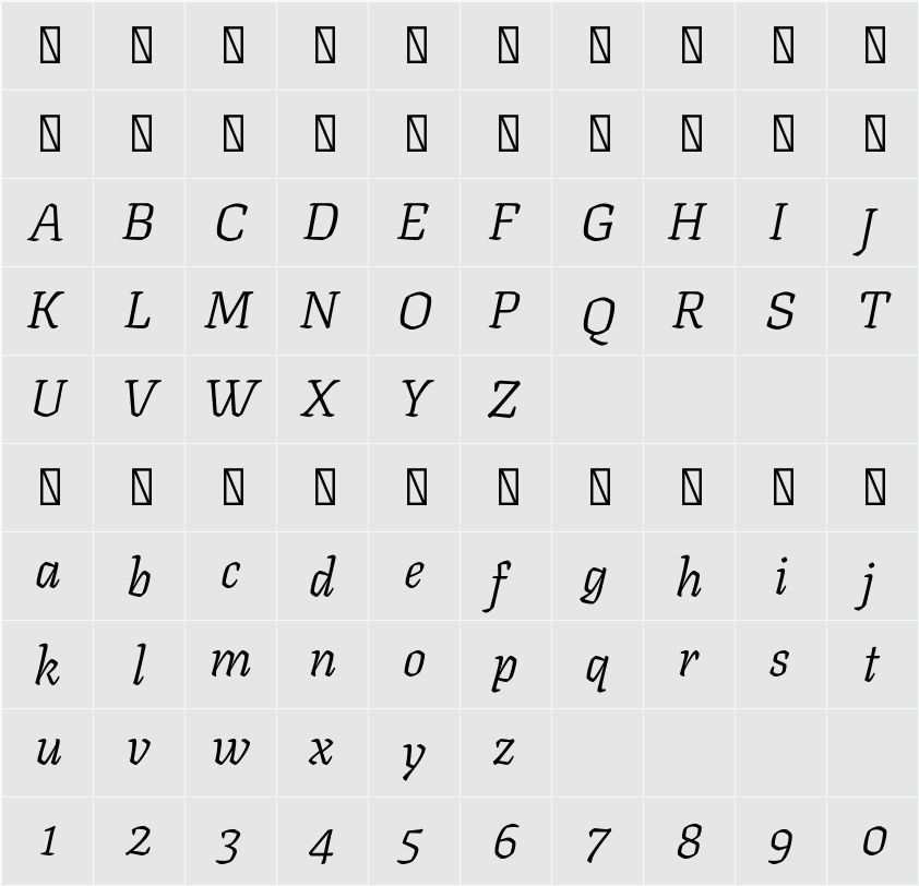 Texturina 24pt ExtraLight 字符映射表
