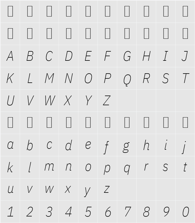 IBM Plex Sans Cond ExtLt 字符映射表