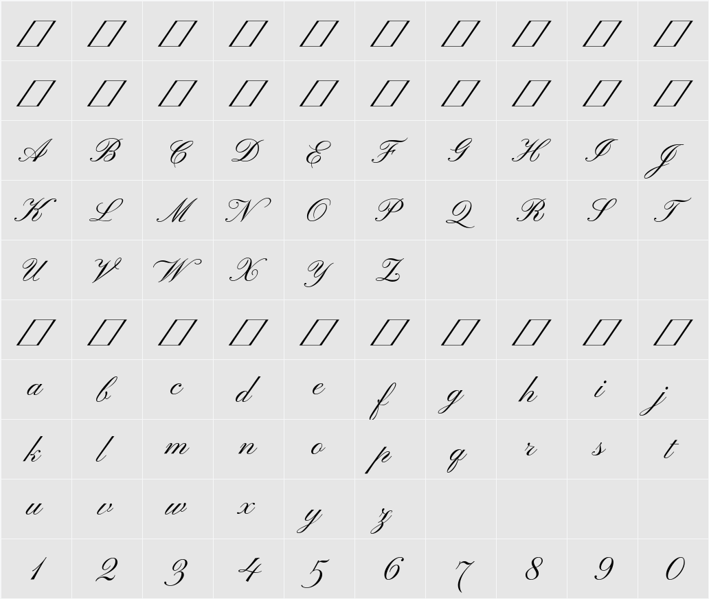 Pinyon Script 字符映射表