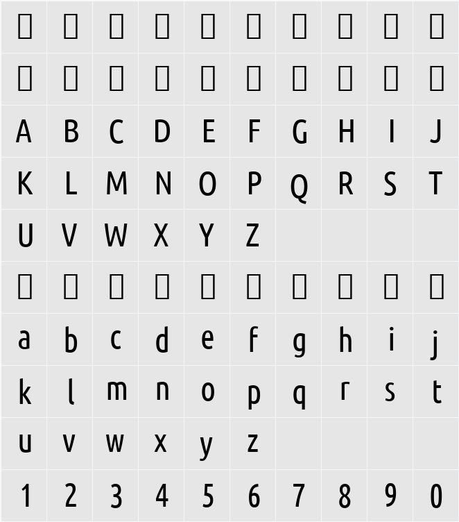 Ubuntu Condensed 字符映射表