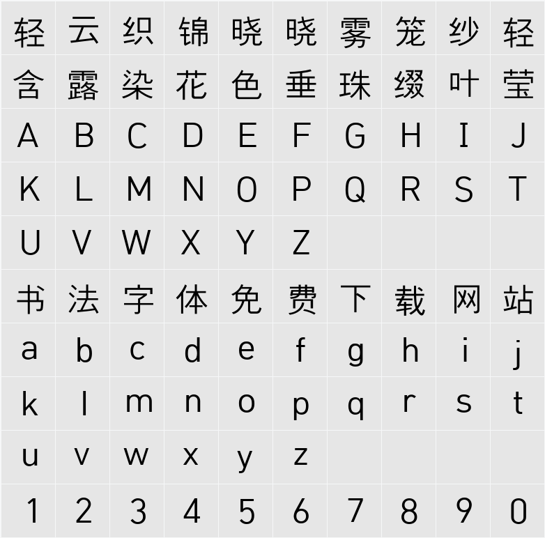 함초롬돋움 LVT 字符映射表