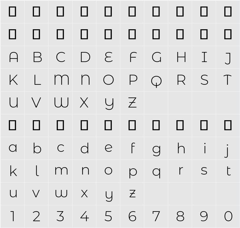 Montserrat Alternates Light 字符映射表