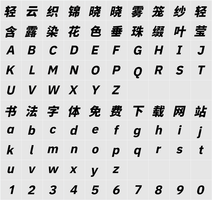 江城黑体 Italic 700W 字符映射表