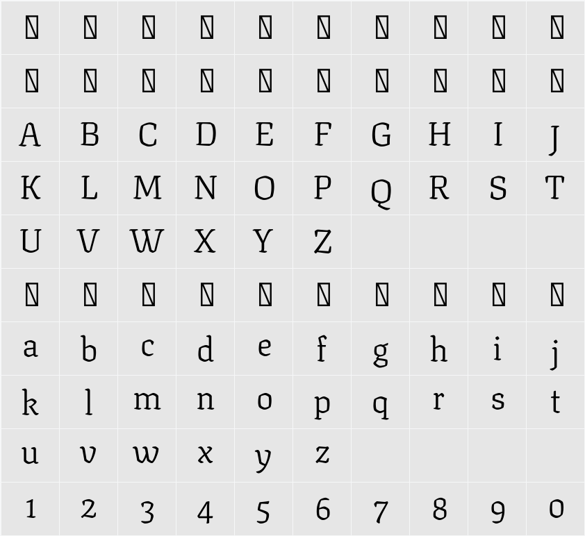 Texturina 60pt Light 字符映射表