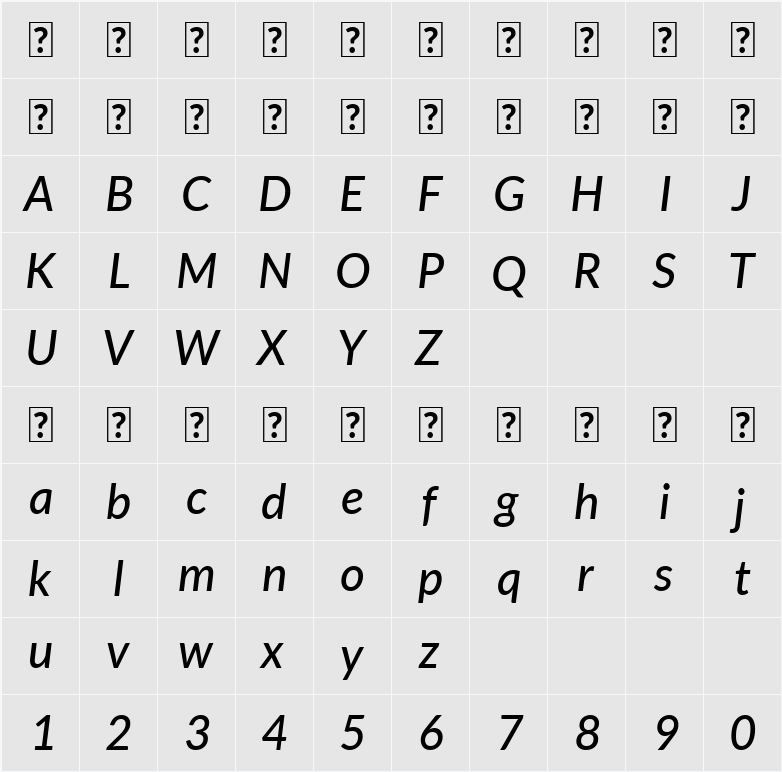 Lato Medium 字符映射表