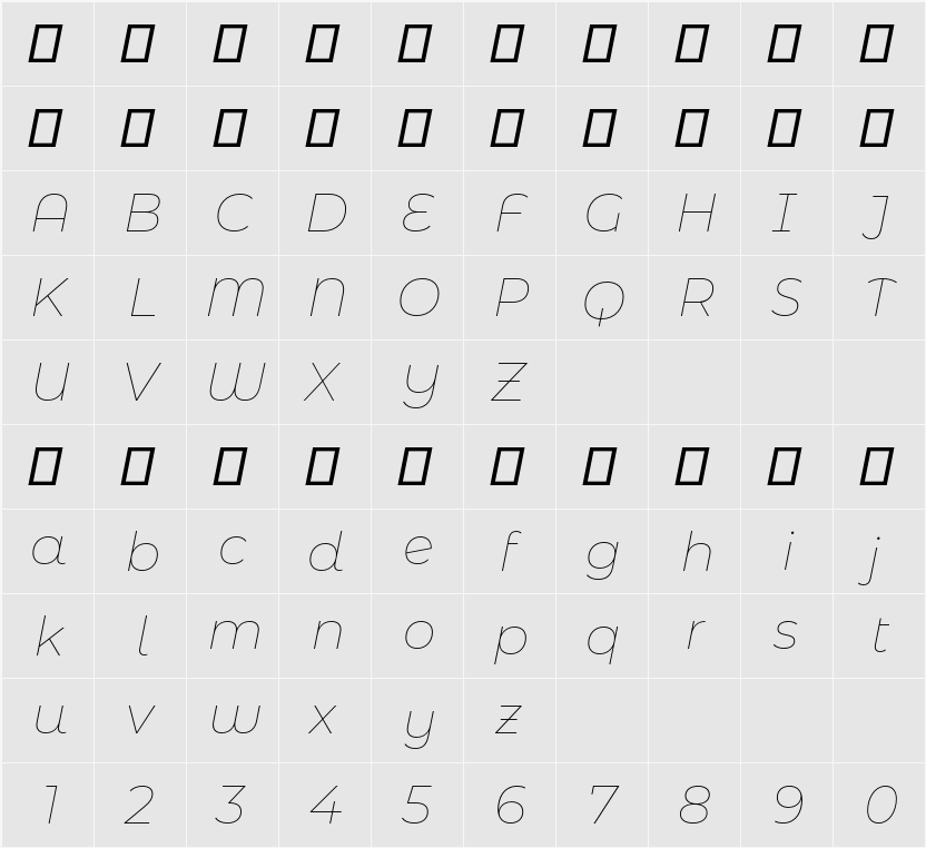 Montserrat Alternates Thin 字符映射表