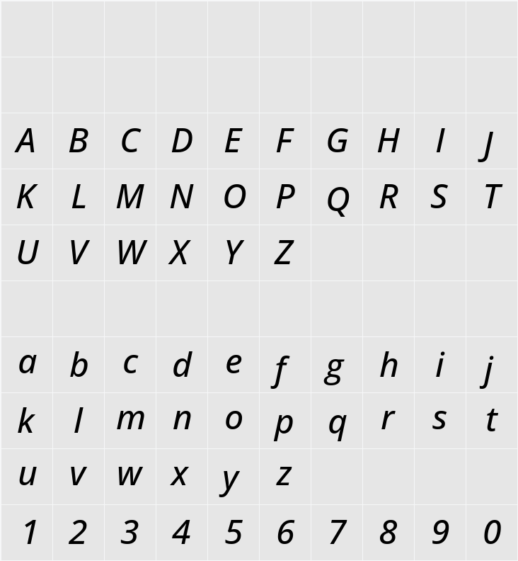 Open Sans Medium 字符映射表