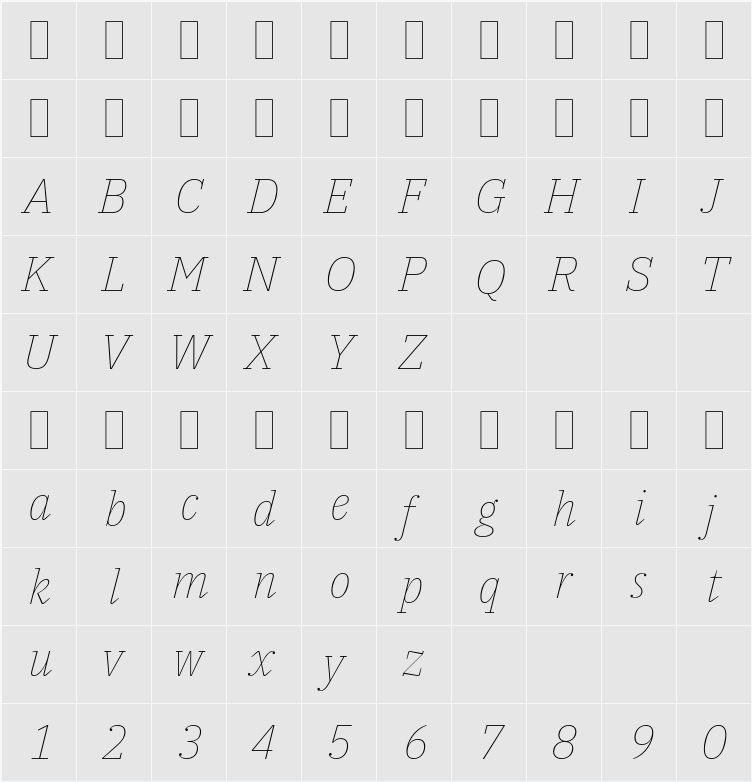 IBM Plex Serif Thin 字符映射表